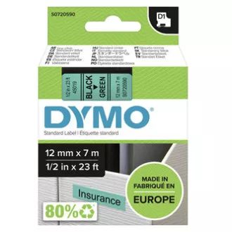 Dymo originální páska do tiskárny štítků, Dymo, 45019, S0720590, černý tisk/zelený podklad, 7m, 12mm, D1 Dymo originální páska do tiskárny štítků, Dymo, 45019, S0720590, černý tisk/zelený podklad, 7m, 12mm, D1
