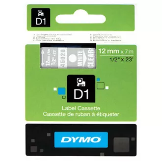 Dymo originální páska do tiskárny štítků, Dymo, 45020, S0720600, bílý tisk/transparentní podklad, 7m, 12mm, D1