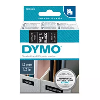Dymo originální páska do tiskárny štítků, Dymo, 45021, S0720610, bílý tisk/černý podklad, 7m, 12mm, D1