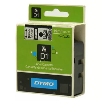 Dymo originální páska do tiskárny štítků, Dymo, 45800, S0720820, černý tisk/průhledný podklad, 7m, 19mm, D1