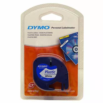 Dymo originální páska do tiskárny štítků, Dymo, 91221, S0721660, černý tisk/bílý podklad, 4m, 12mm, LetraTag plastová páska