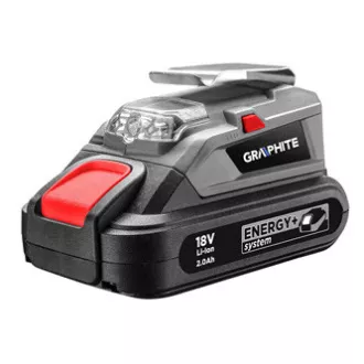 USB Nabíječka akumulátorů a svítilna, 18V, Energy+, Graphite