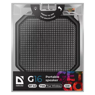 Defender reproduktor G16, Li-Ion, 1.0, 5W, černý, regulace hlasitosti, LED podsvícení, BT 5.0, TWS, 50Hz~20kHz, DOPRODEJ Defender reproduktor G16, Li-Ion, 1.0, 5W, černý, regulace hlasitosti, LED podsvícení, BT 5.0, TWS, 50Hz~20kHz, DOPRODEJ