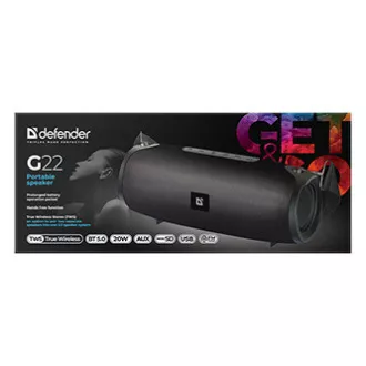 Defender reproduktor G22, Li-Ion, 2.0, 20W, černý, regulace hlasitosti, BT 5.0, TWS, boční pasivní zářiče, 40Hz~20kHz