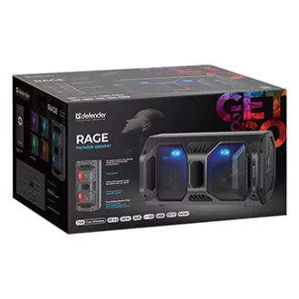 Defender reproduktor Rage, Li-Ion, 2.0, 50W, černý, regulace hlasitosti, LED podsvícení, BT 5.0, TWS, dálkové ovládání, 45Hz~22kHz