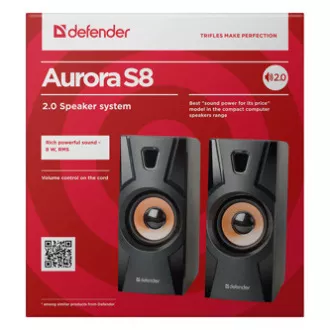 Defender reproduktory Aurora S8, 2.0, 8W, černé, regulace hlasitosti, 70Hz~20kHz