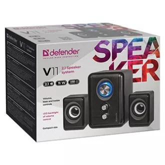 Defender reproduktory V11, 2.1, 11W, černé, regulace hlasitosti, tlačítko napájení, nastavení basů a výšek, 40Hz~18kHz