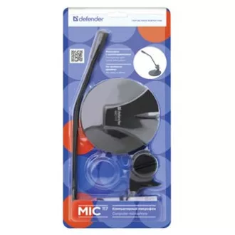 Defender, počítačový mikrofon, MIC-117, bez regulace hlasitosti, černý, stolní, kondenzátorový Defender, počítačový mikrofon, MIC-117, bez regulace hlasitosti, černý, stolní, kondenzátorový