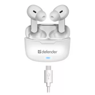 Defender Twins 903, sluchátka s mikrofonem, bezdrátovábílá, špuntová, BT 5.0, TWS, nabíjecí pouzdro typ bluetooth, DOPRODEJ