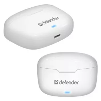 Defender Twins 903, sluchátka s mikrofonem, bezdrátovábílá, špuntová, BT 5.0, TWS, nabíjecí pouzdro typ bluetooth, DOPRODEJ
