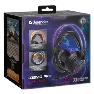 Defender Cosmo Pro RGB herní sluchátka s mikrofonem, drátová, černá, 7.1 (virtuálně), 50 mm měniče typ USB Defender Cosmo Pro RGB herní sluchátka s mikrofonem, drátová, černá, 7.1 (virtuálně), 50 mm měniče typ USB