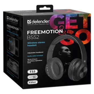 Defender FreeMotion B552 sluchátka s mikrofonem, bezdrátová, černá, 2.0, 40 mm měniče typ USB