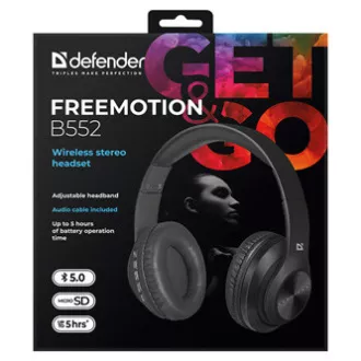 Defender FreeMotion B552 sluchátka s mikrofonem, bezdrátová, černá, 2.0, 40 mm měniče typ USB