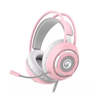 Marvo HG8936 sluchátka s mikrofonem, drátová, růžová, podsvícená, 3.5 mm jack + USB