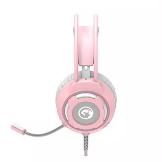 Marvo HG8936, sluchátka s mikrofonem, ovládání hlasitosti, růžová, podsvícená, 3.5 mm jack + USB