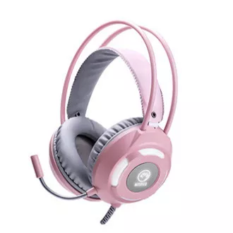 Marvo HG8936 sluchátka s mikrofonem, drátová, růžová, podsvícená, 3.5 mm jack + USB