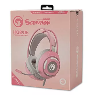 Marvo HG8936 sluchátka s mikrofonem, drátová, růžová, podsvícená, 3.5 mm jack + USB