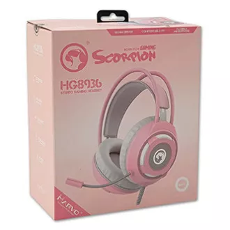 Marvo HG8936 sluchátka s mikrofonem, drátová, růžová, podsvícená, 3.5 mm jack + USB