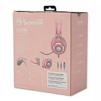 Marvo HG8936 sluchátka s mikrofonem, drátová, růžová, podsvícená, 3.5 mm jack + USB