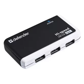 USB (2.0) hub 4-port, Quadro Infix, černo-šedá, Defender, LED indikátor, kompaktní
