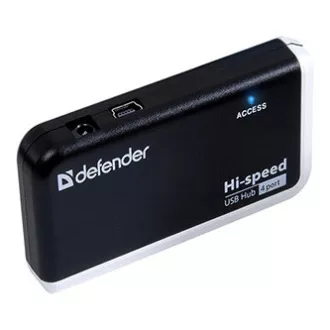 USB (2.0) hub 4-port, Quadro Infix, černo-šedá, Defender, LED indikátor, kompaktní