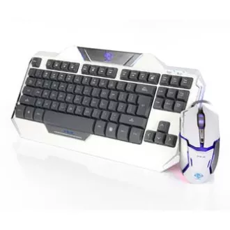 E-blue Auroza sada klávesnice drátová (USB) US, bílá s optickou herní myší, herní