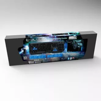 E-blue Polygon sada klávesnice drátová (USB) US, černo-modrá s myší Cobra II, herní, a podložkou Mazer Marface S typ, DOPRODEJ