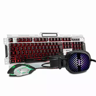 Marvo CM303, sada klávesnice s herní myší a sluchátky, CZ/SK, herní, membránová typ drátová (USB), stříbrná, podsvícená
