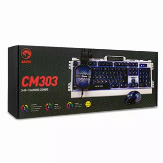 Marvo CM303, sada klávesnice s herní myší a sluchátky, CZ/SK, herní, membránová typ drátová (USB), stříbrná, podsvícená