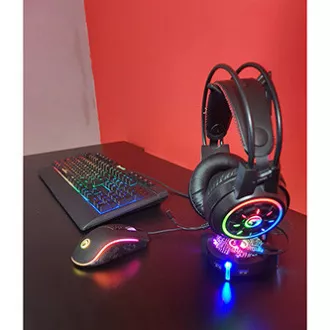 Marvo CM305 RGB sada klávesnice drátová (USB) CZ/SK, černá s herní myší a sluchátky, herní, membránová typ RGB podsvícená