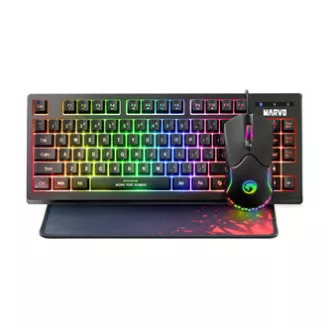 Marvo CM310 EN RGB sada klávesnice drátová (USB) US, černá s herní myší a podložkou, herní, membránová typ podsvícená