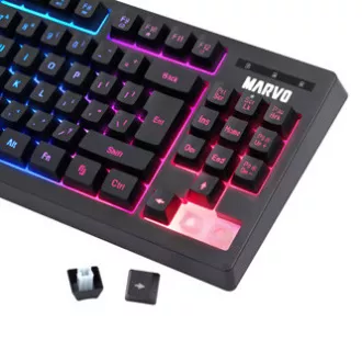 Marvo CM310 EN RGB sada klávesnice drátová (USB) US, černá s herní myší a podložkou, herní, membránová typ podsvícená