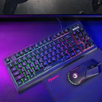 Marvo CM310 EN RGB sada klávesnice drátová (USB) US, černá s herní myší a podložkou, herní, membránová typ podsvícená