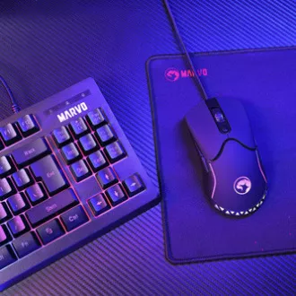 Marvo CM310 EN RGB sada klávesnice drátová (USB) US, černá s herní myší a podložkou, herní, membránová typ podsvícená