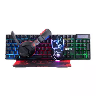 Marvo CM409 EN sada klávesnice drátová (USB) US, černá s herní myší, podložkou a sluchátky, herní, membránová typ podsvícená, DOPR