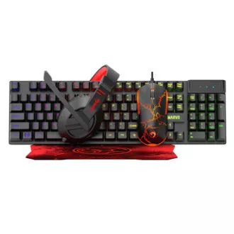 Marvo CM409 EN sada klávesnice drátová (USB) US, černá s herní myší, podložkou a sluchátky, herní, membránová typ podsvícená, DOPR