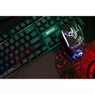 Marvo CM409 EN sada klávesnice drátová (USB) US, černá s herní myší, podložkou a sluchátky, herní, membránová typ podsvícená, DOPR