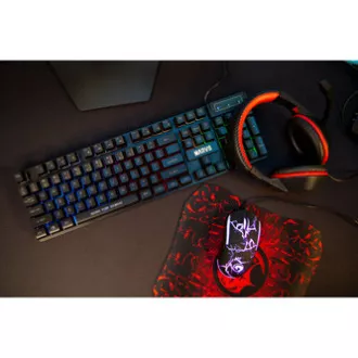 Marvo CM409 EN sada klávesnice drátová (USB) US, černá s herní myší, podložkou a sluchátky, herní, membránová typ podsvícená, DOPR