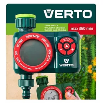 Verto časový vypínač elektronicky 4 funkce, maximální čas vypnutí 360 minut, 1/2" i 3/4", zelený, 15G751