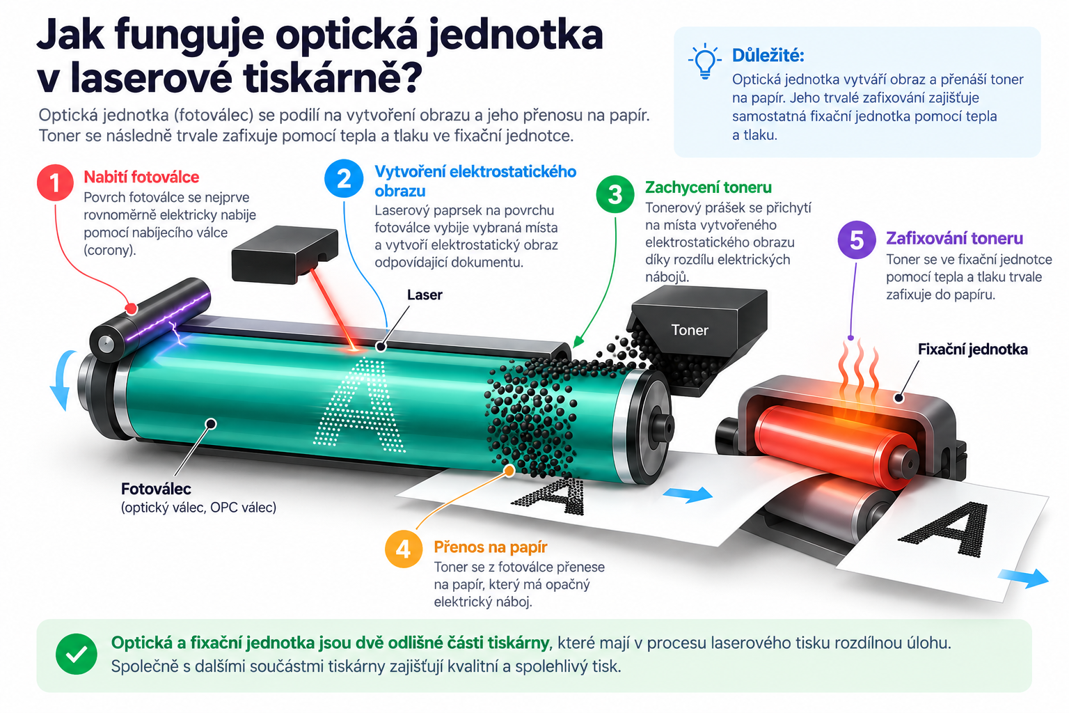 Schéma fungování optické jednotky v laserové tiskárně.
