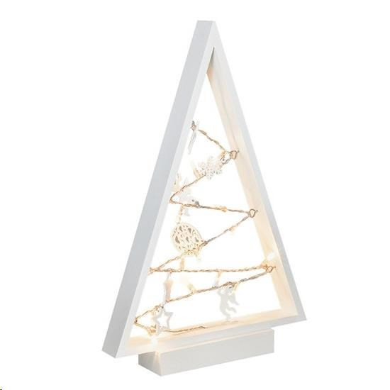 Levně Solight LED dřevěný vánoční stromek s ozdobami, 15LED, přírodní dřevo, 37cm, 2x AA