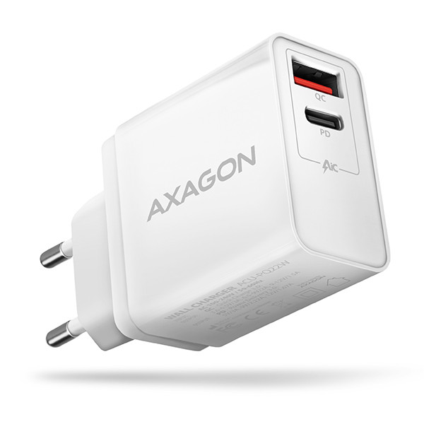 Levně AXAGON ACU-PQ22W, PD & QC nabíječka do sítě 22W, 2x port (USB-A + USB-C), PD3.0/QC3.0/AFC/FCP/Apple, bílá