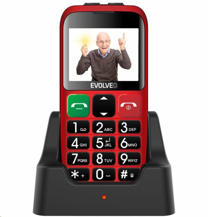 Levně EVOLVEO EasyPhone EB, mobilní telefon pro seniory s nabíjecím stojánkem, červená
