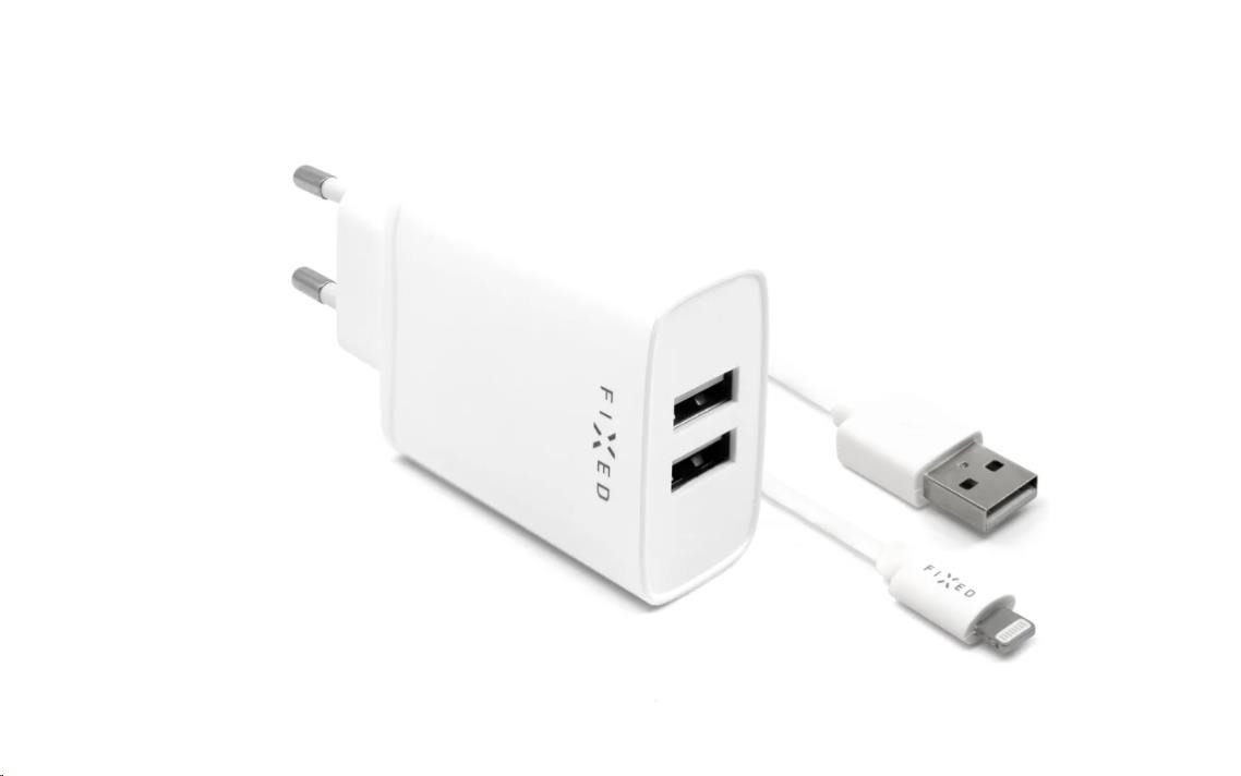 Levně Fixed nabíječka do sítě, konektor 2x USB-A, kabel USB -> Lightning (MFI) délka 1 m, 15 W, bílá