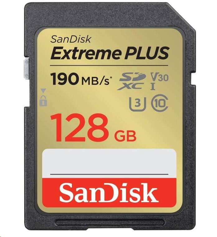 Levně SanDisk SDXC karta 128GB Extreme PLUS (190 MB/s Class 10, UHS-I U3 V30)