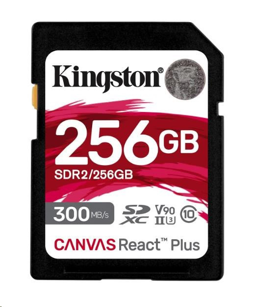 Levně Kingston SDXC karta 256GB Canvas React Plus SDXC UHS-II 300R/260W U3 V90 for Full HD/4K/8K