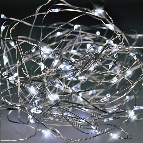 Levně Solight vánoční řetěz stříbrný, 100x mini LED, 10m, 3 x AA, studené světlo
