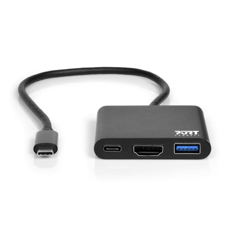 Levně PORT HUB USB-C, HDMI 1X 4K + USB-A + USB-C, černá