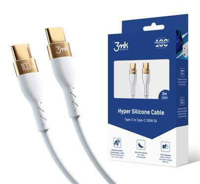 Levně 3mk datový kabel - Hyper Silicone Cable C to C 2m 100W, bílá