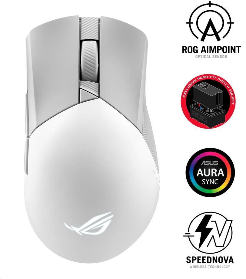 Levně ASUS myš ROG GLADIUS III Wireless Aimpoint White (P711), RGB, Bluetooth, bílá